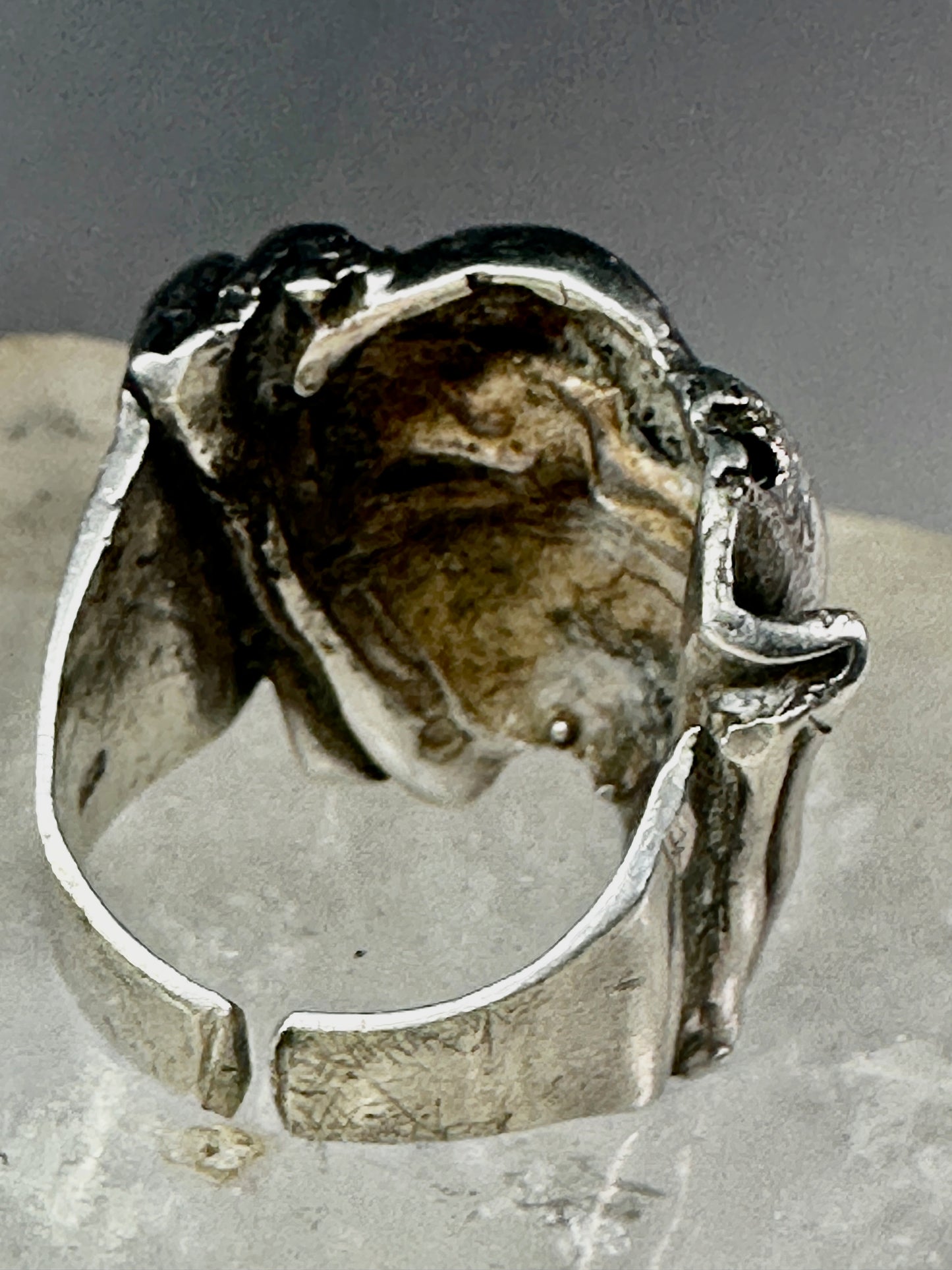 Brutalist face ring figurative band size 7 sterling silver women  AS IS