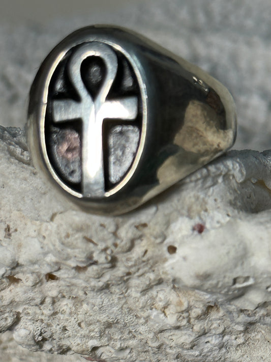 Ankh ring Egyptian long life band size 8 sterling silver women men