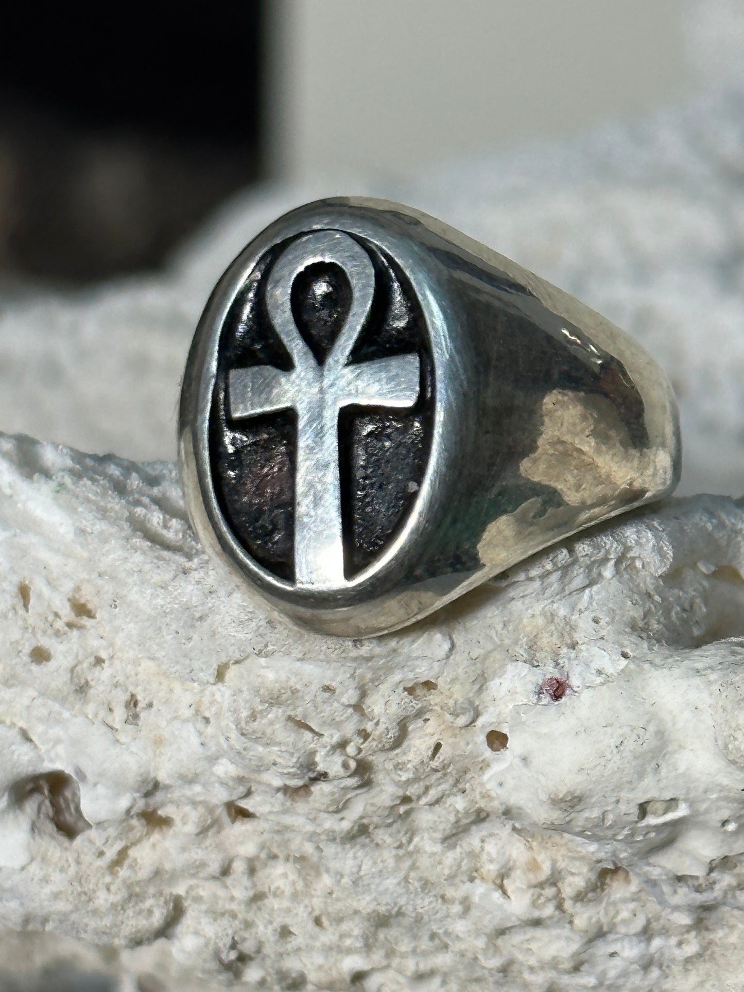 Ankh ring Egyptian long life band size 8 sterling silver women men