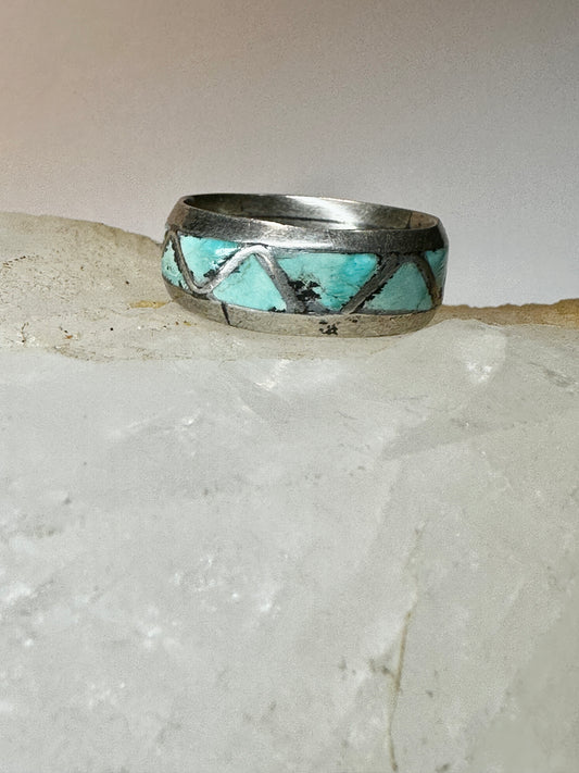 Zuni ring Turquoise wedding band size 6.75 sterling silver women men