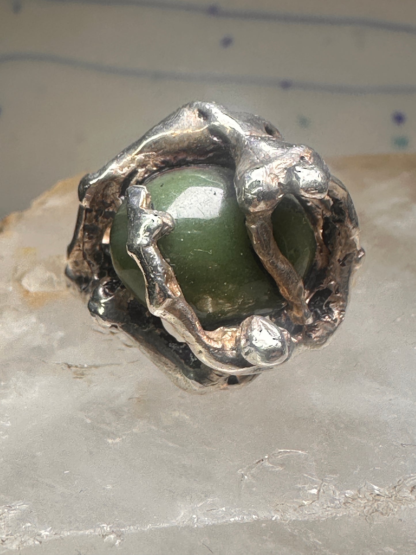 Figurative ring Abstract band Green Stone Size 5.75 sterling silver women