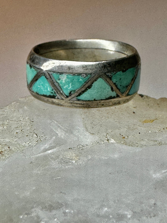 Zuni ring Turquoise wedding band size 7 sterling silver women men