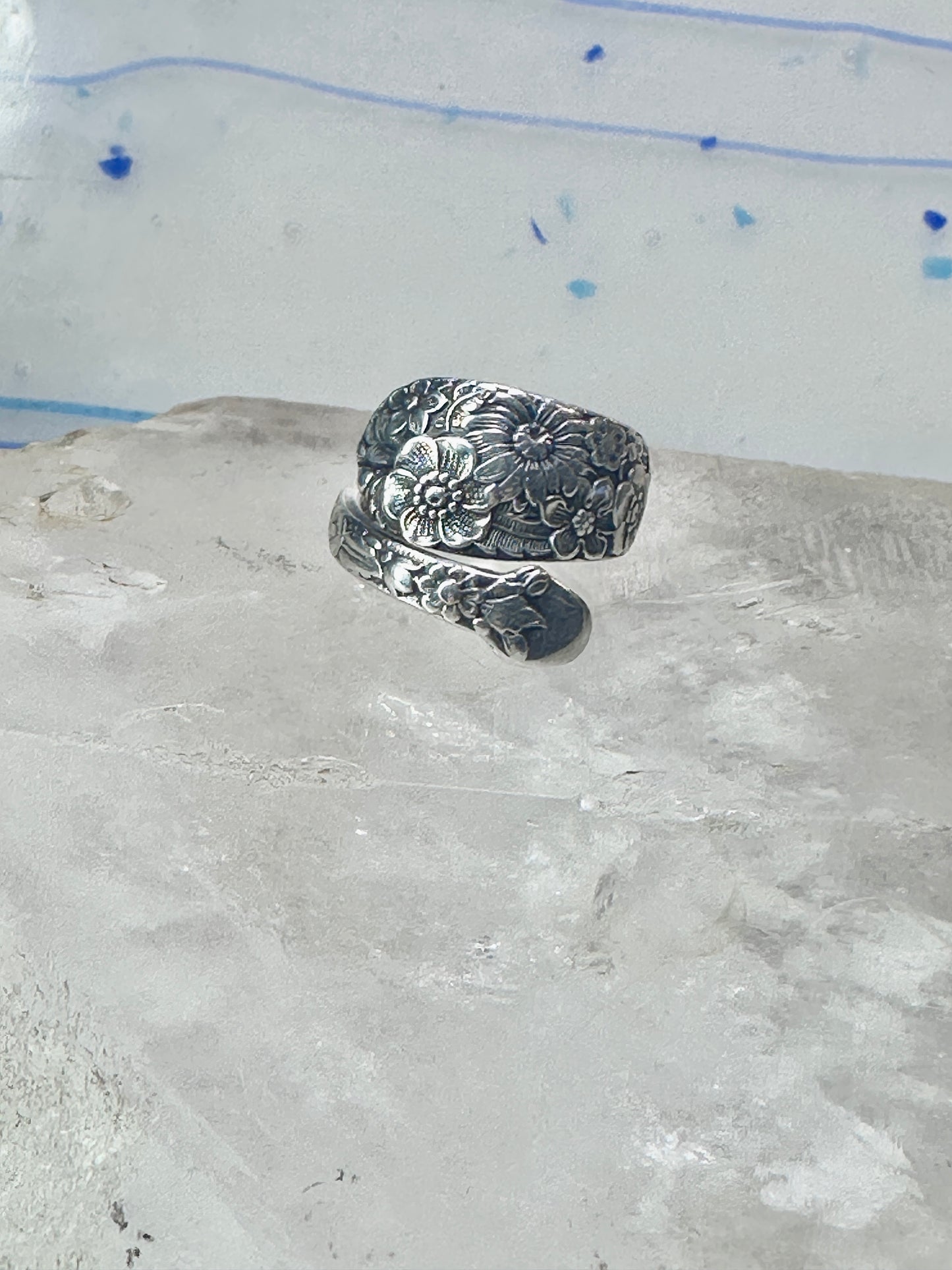 Floral Spoon ring flowers band size 5.50 sterling silver women girls 