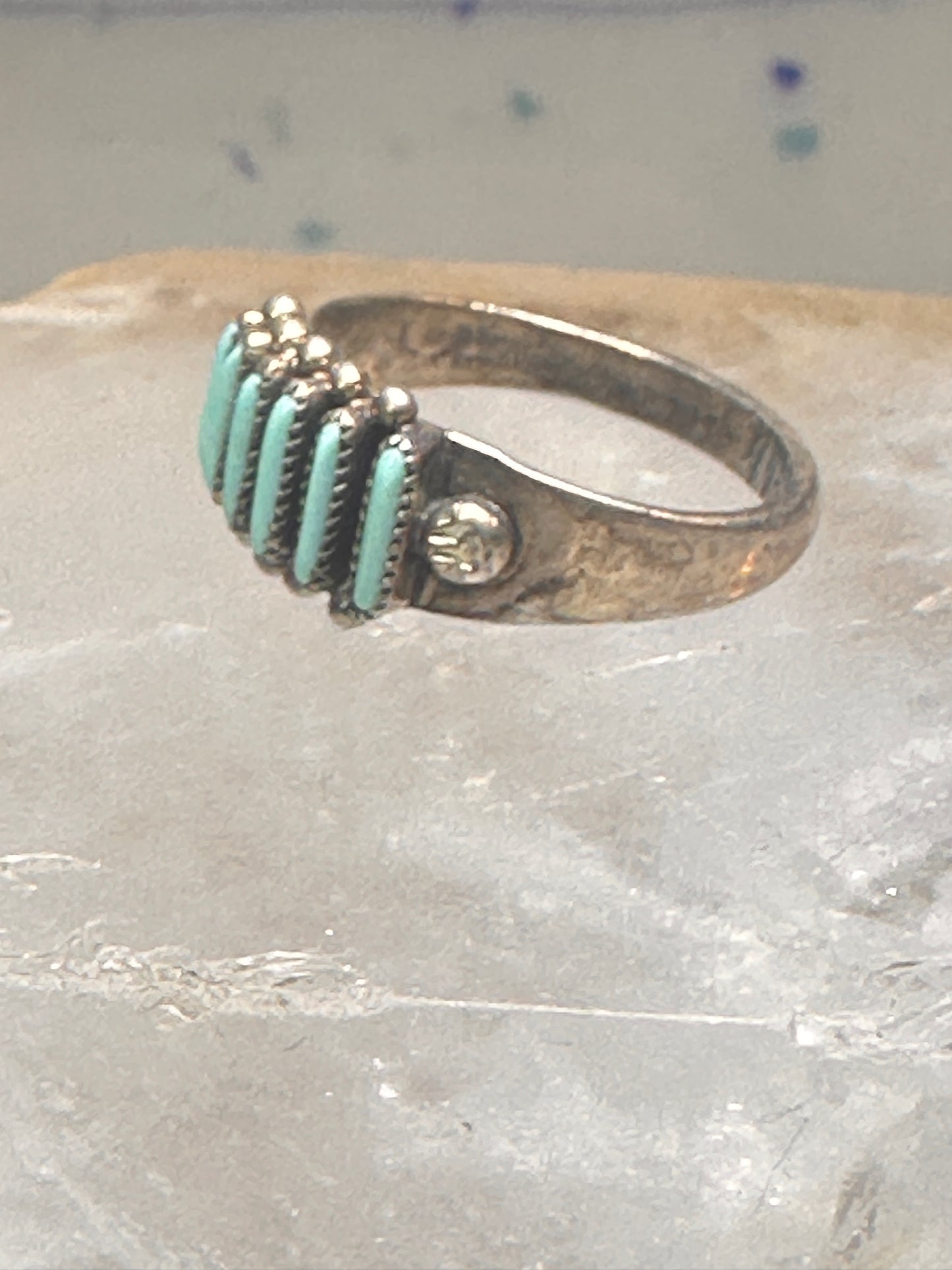 Zuni ring turquoise needlepoint petite point Size 7.25 sterling silver women