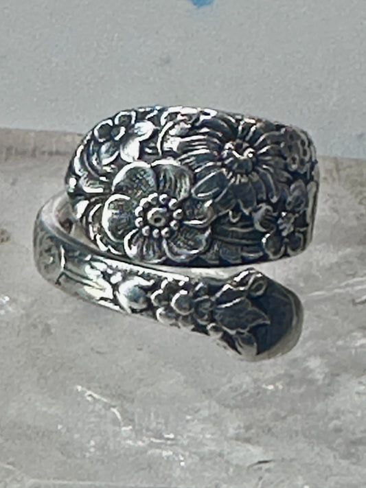 Floral Spoon ring flowers band size 5.50 sterling silver women girls 