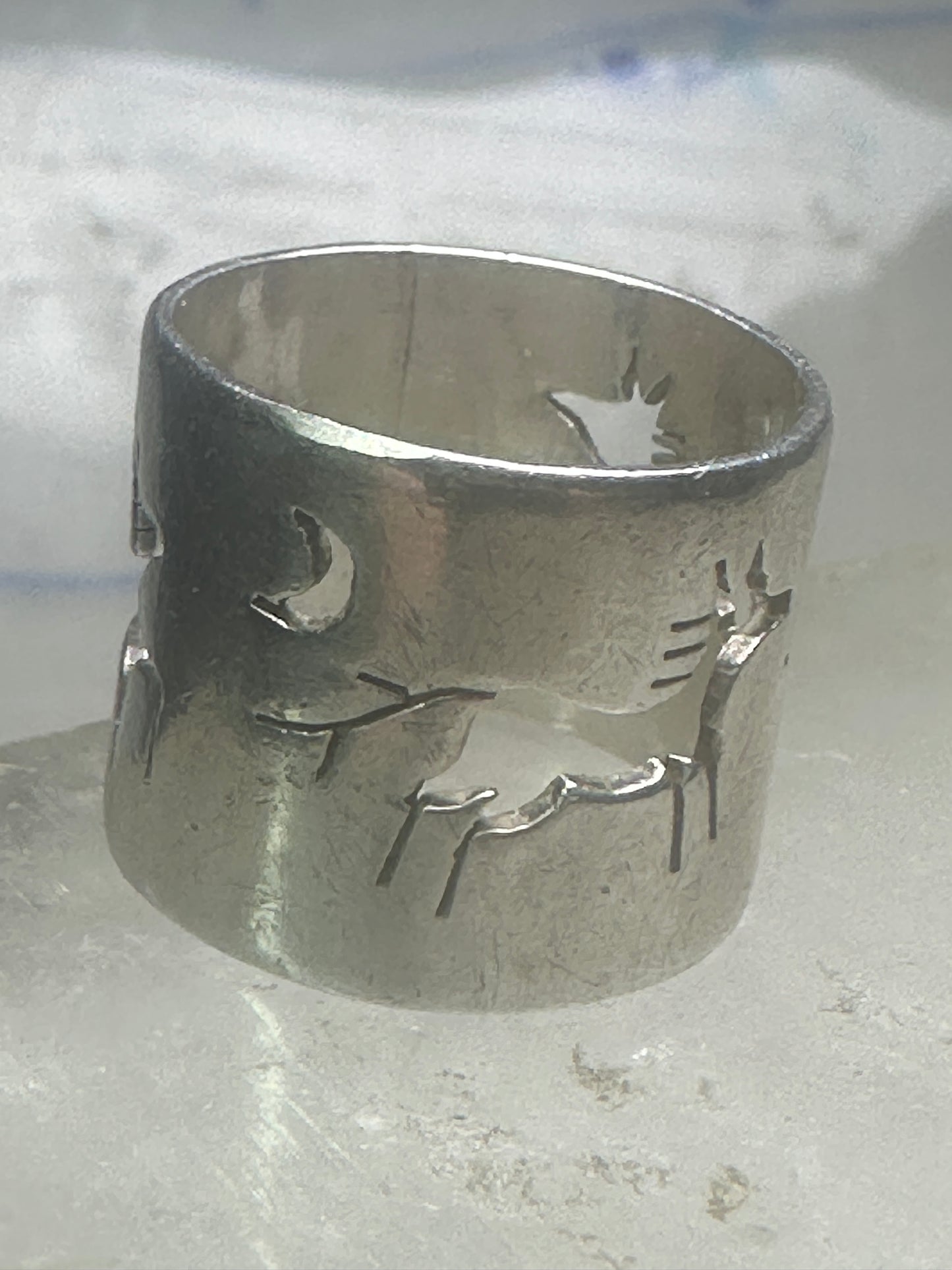 Horse ring celestial moon band cowgirl pinky size 4.75 sterling silver women girls