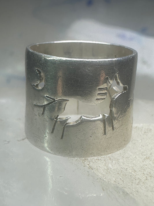 Horse ring celestial moon band cowgirl pinky size 4.75 sterling silver women girls