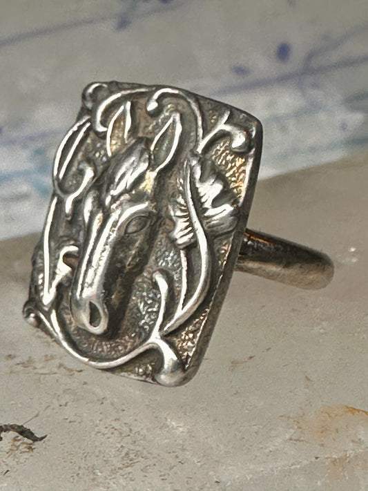 Vintage Sterling Silver Ornate Horse Head Southwestern Style Ring Size 7 8.1g 925