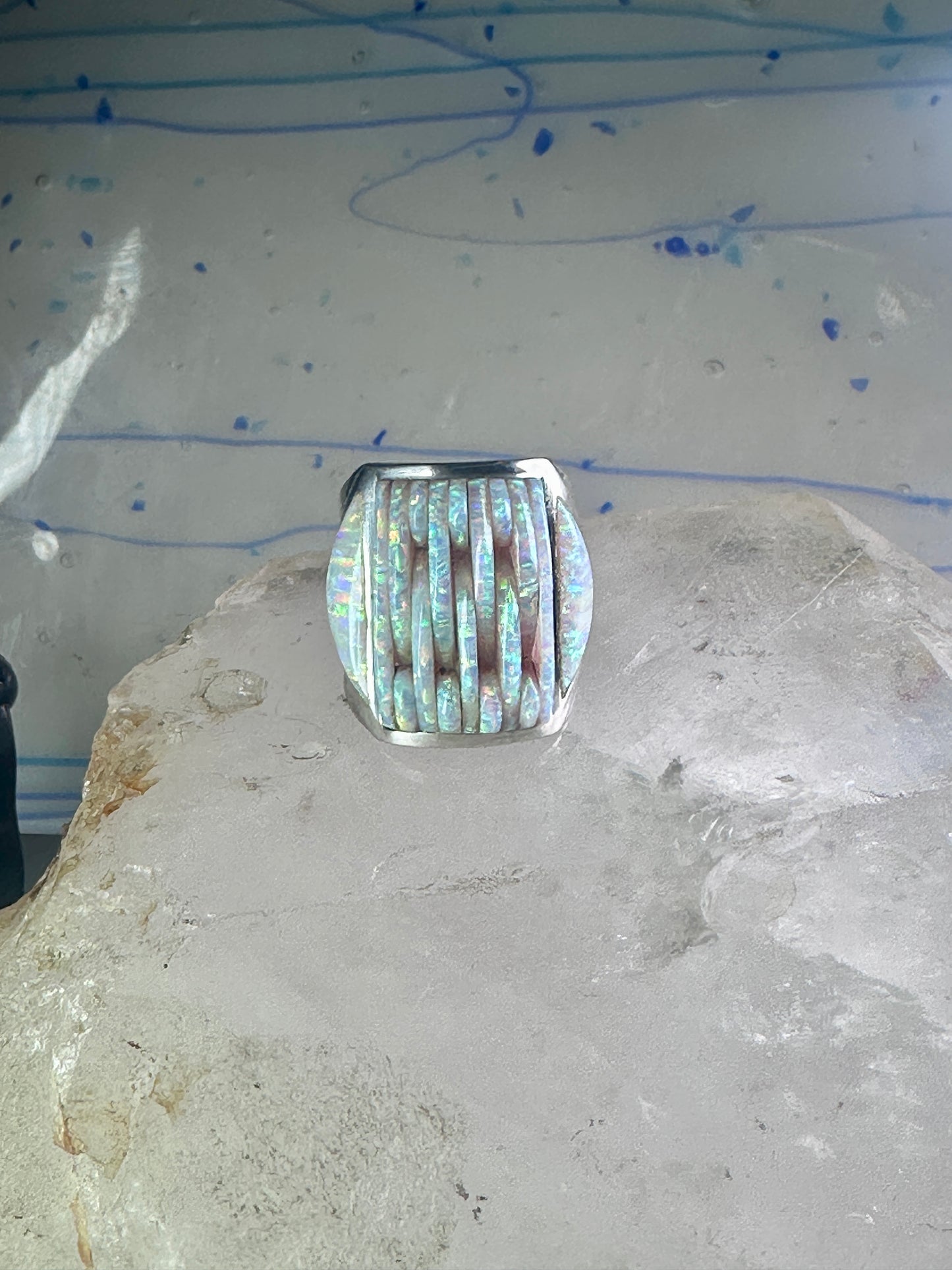 Southwest ring Lab Opal Cobblestone band size 10.75 sterling silver women men