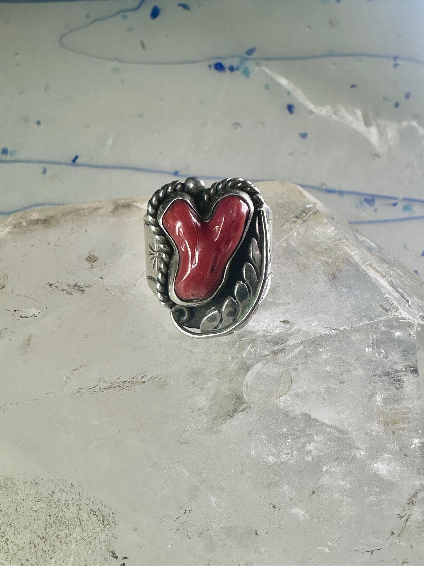 Navajo ring Coral band size 10.50 sterling silver stamping women men