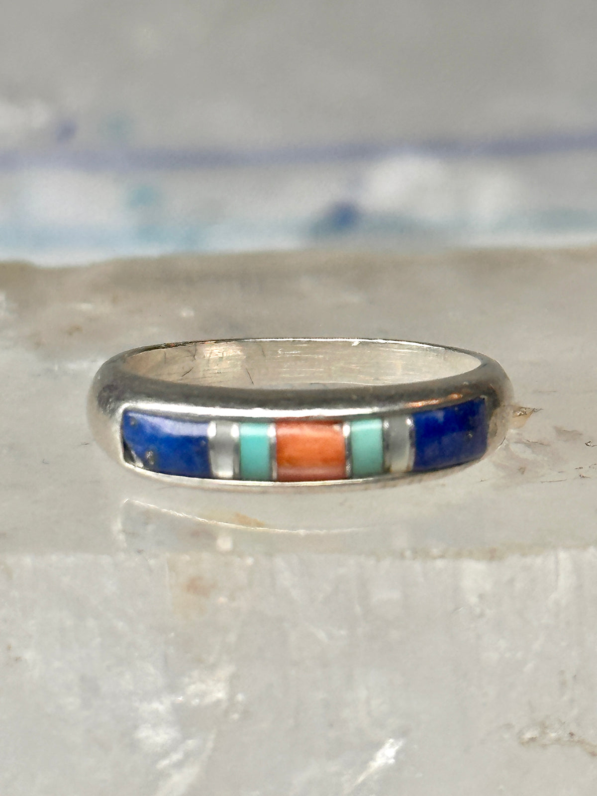 Vintage Carolyn Pollack Sterling Silver Multi Stone Inlay Southwestern Style Band Ring Size 5.75 3.8g 925