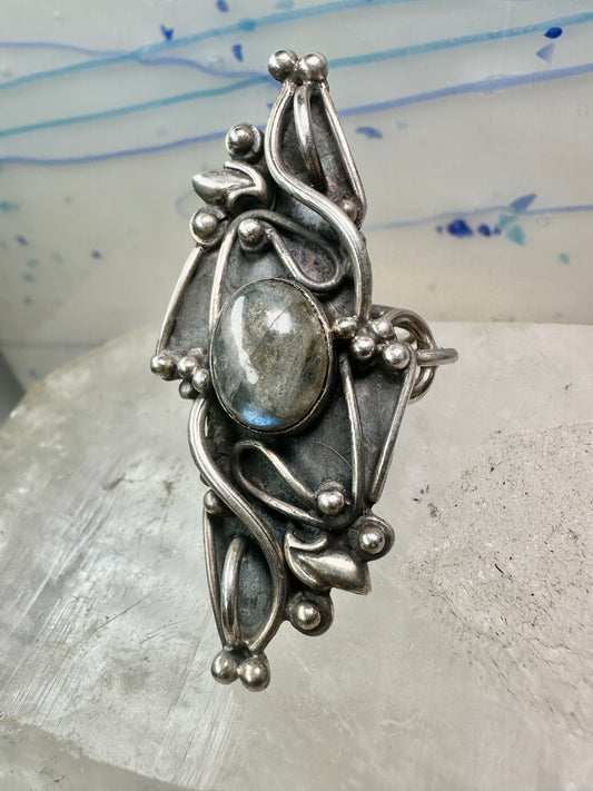 Long Labradorite ring size 6.75 sterling silver women