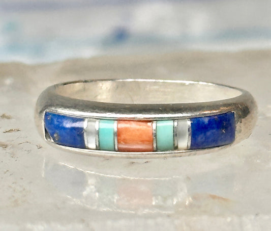 Vintage Carolyn Pollack Sterling Silver Multi Stone Inlay Southwestern Style Band Ring Size 5.75 3.8g 925