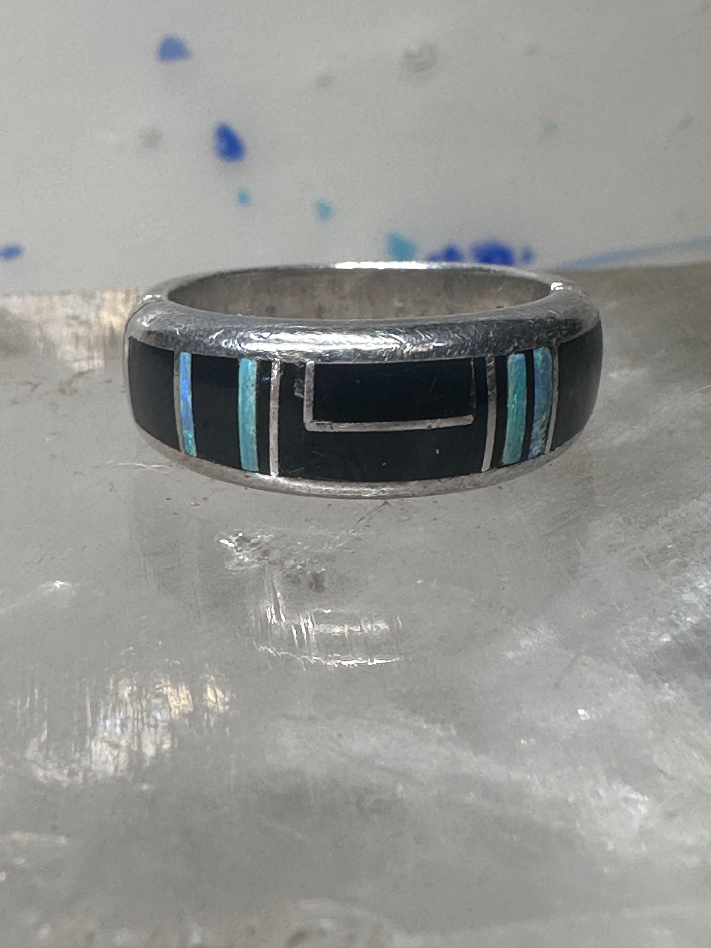 Onyx lab opal ring southwest band size 6.50 women girls