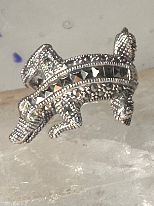 Alligator ring crocodile marcasite band size 8.75 sterling silver women
