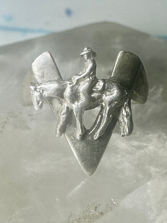 Cowboy ring horse w rider on V band Victory size 6.50 sterling silver women girls
