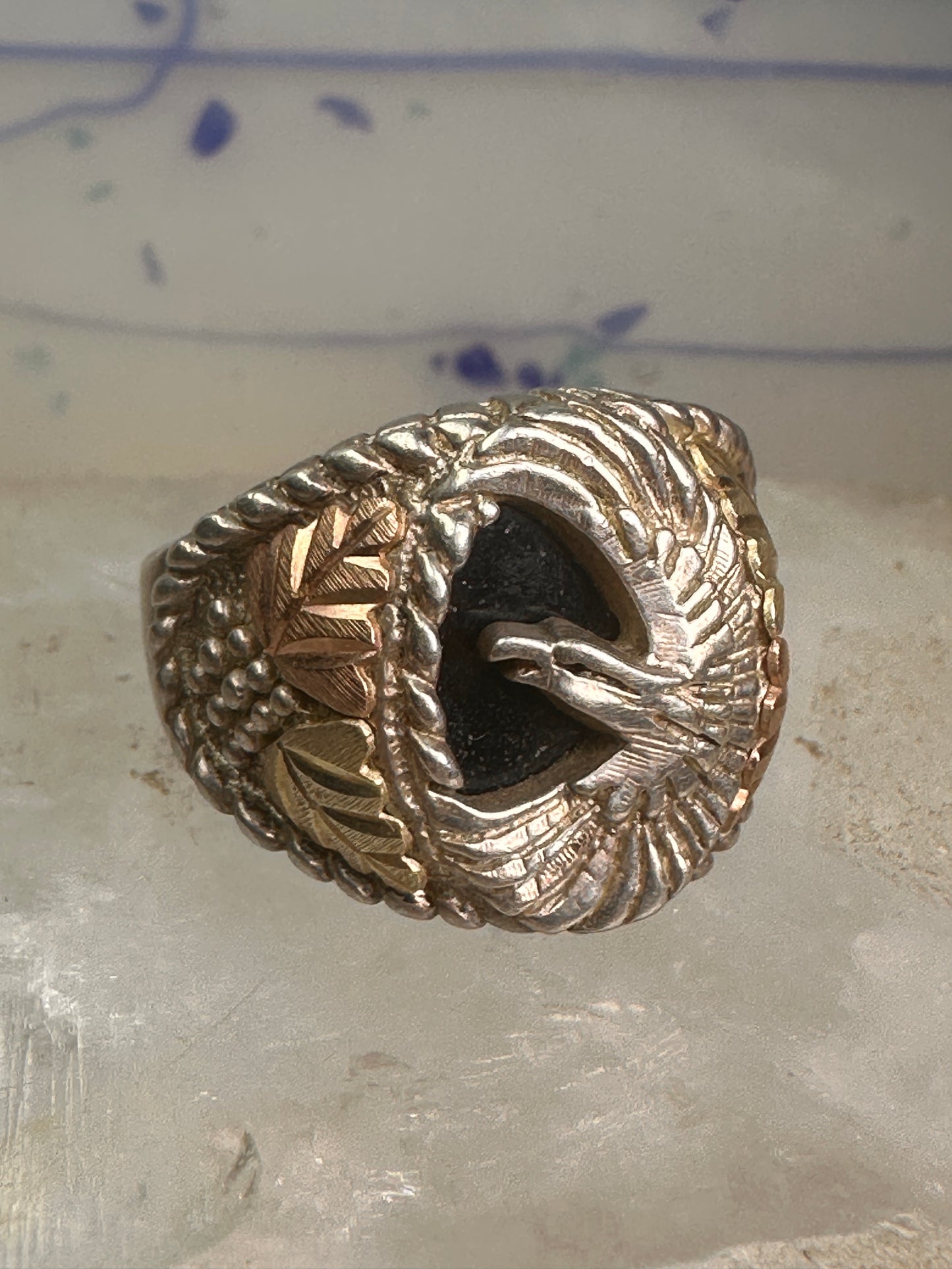 Eagle ring Black Hills Gold size 10 Onyx sterling silver women men