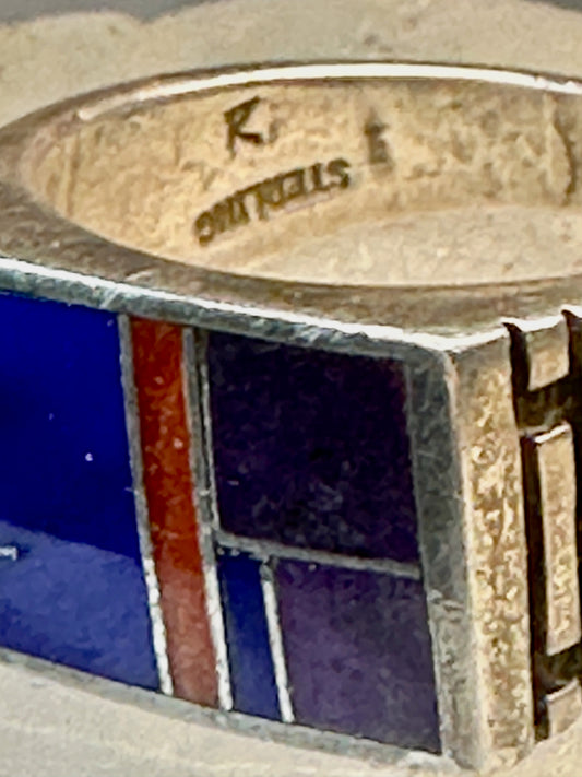 Blue Lapis ring coral southwest size 9 sterling silver women men