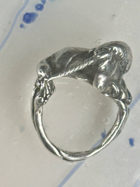 Unicorn ring horse band artisan size 4 sterling silver women