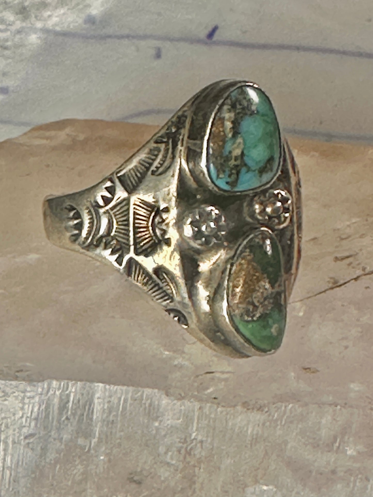 Navajo ring turquoise stampings size 14 sterling silver women men