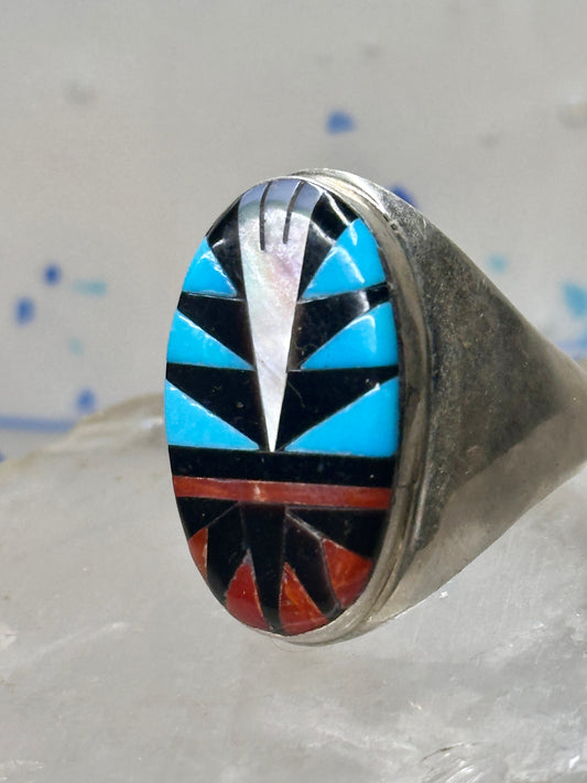Zuni ring size 10.25 turquoise coral mop onyx sterling silver men women