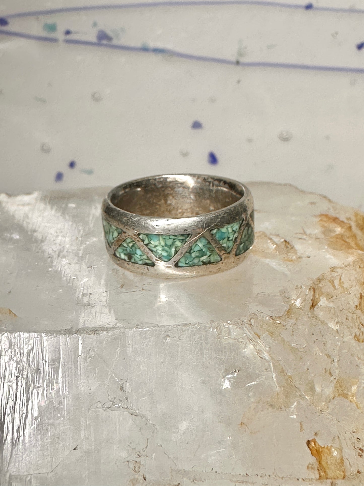 Zuni ring turquoise chips wedding band size 6 sterling silver women men