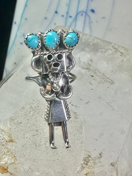 Vintage Kachina ring Navajo turquoise size 7.2 sterling silver women signed CPH