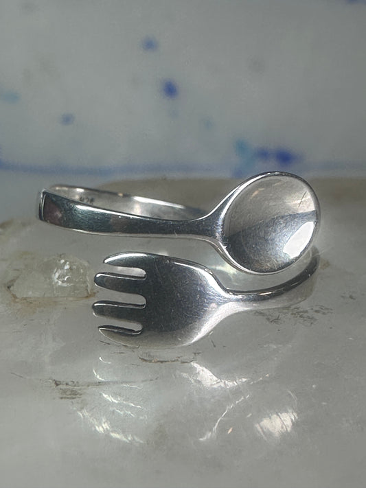 Spoon ring Vintage fork band chef sterling silver size 7 adj women girls