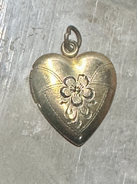 Heart photo locket floral flower 1/20 10K gold filled over sterling silver women girls
