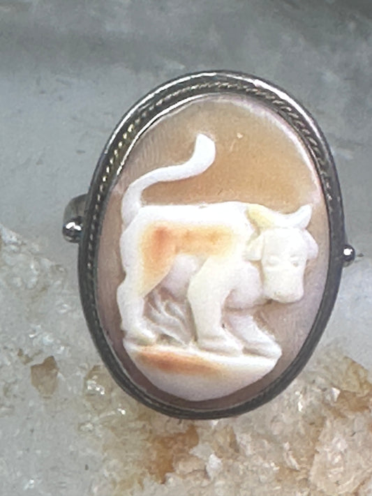 Bull ring Cameo Shell Taurus Zodiac band size 4 800 silver women girls