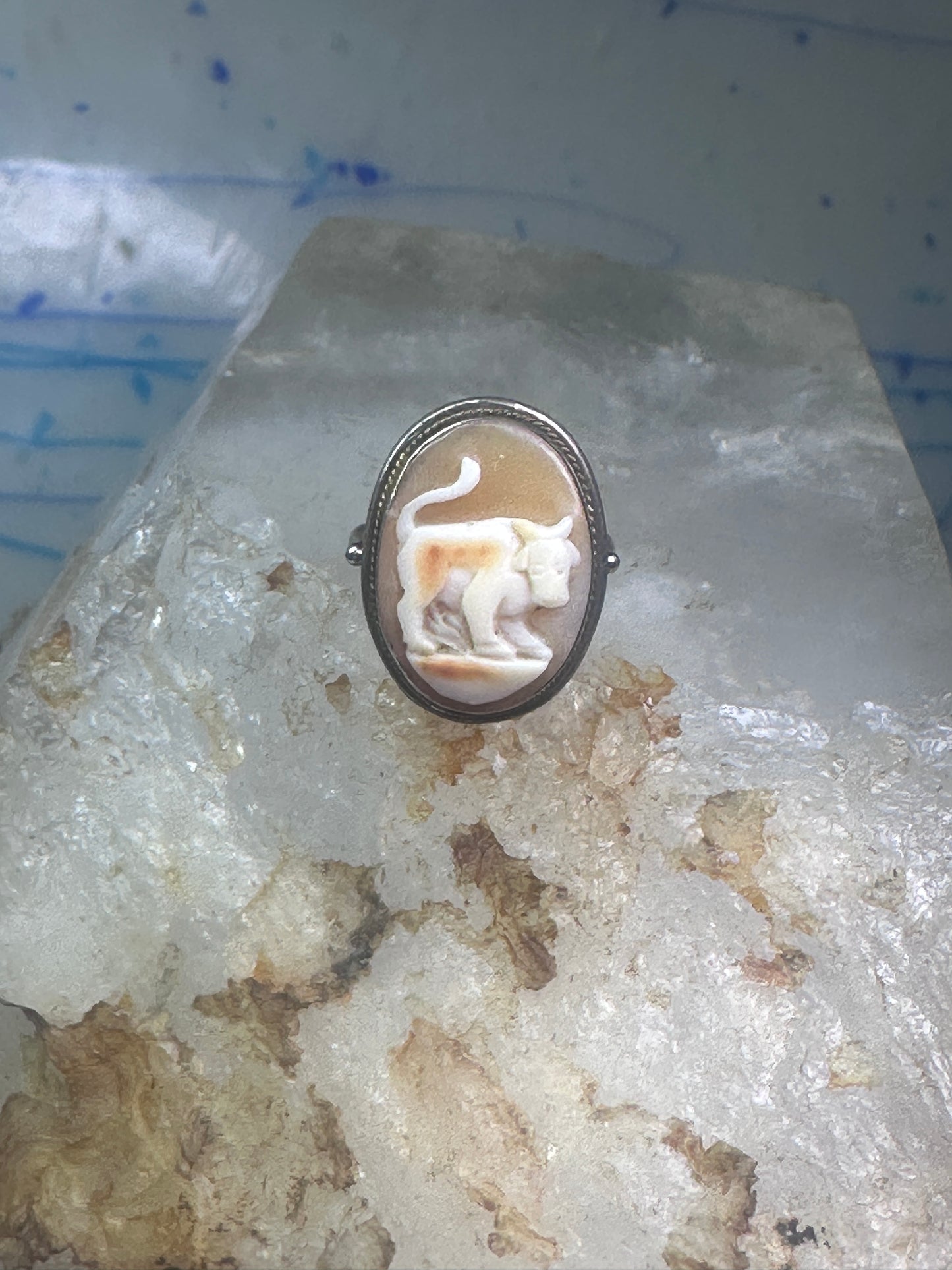 Bull ring Cameo Shell Taurus Zodiac band size 4 800 silver women girls
