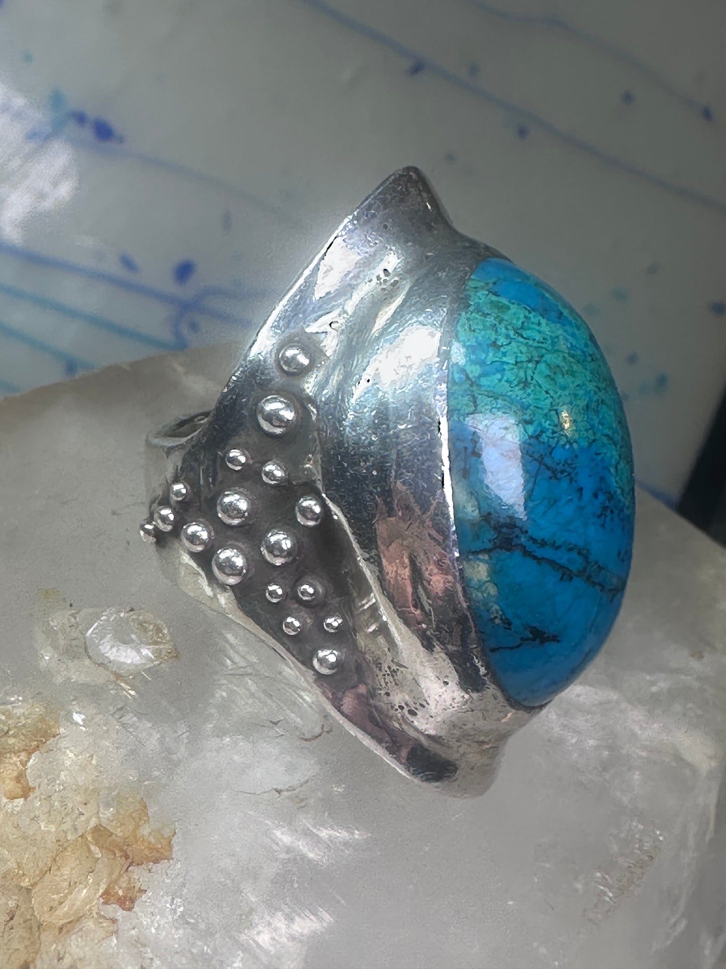 Turquoise ring bulky boho band size 7 sterling silver women girls