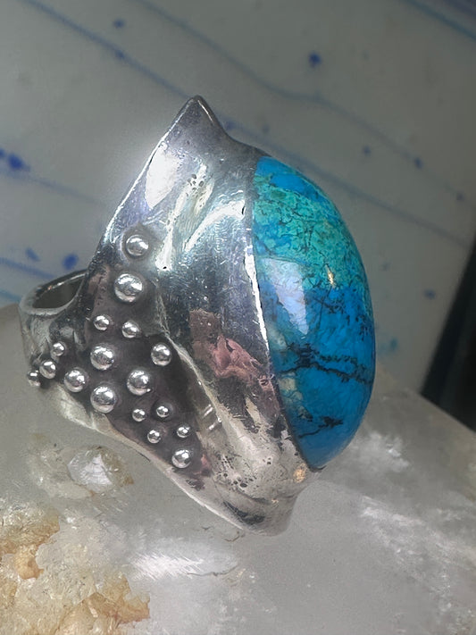 Turquoise ring bulky boho band size 7 sterling silver women girls