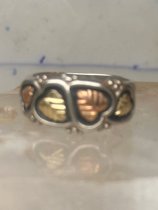 Vintage Black Hills Gold Style Sterling Silver 12K Gold Hearts Ring Band Size 10 925