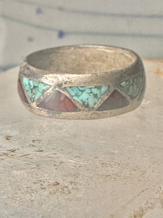 Vintage Zuni wedding band turquoise coral chips size 7 band sterling silver women men