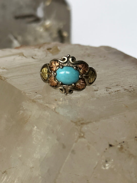 Black Hills Gold ring size 4.75 turquoise leaves sterling silver band women girls