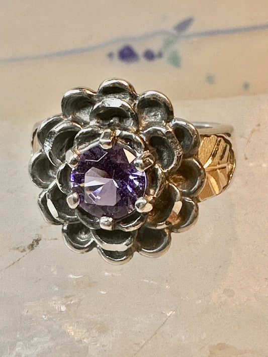 Black Hills Gold ring size 5 Flower Amethyst leaves band women