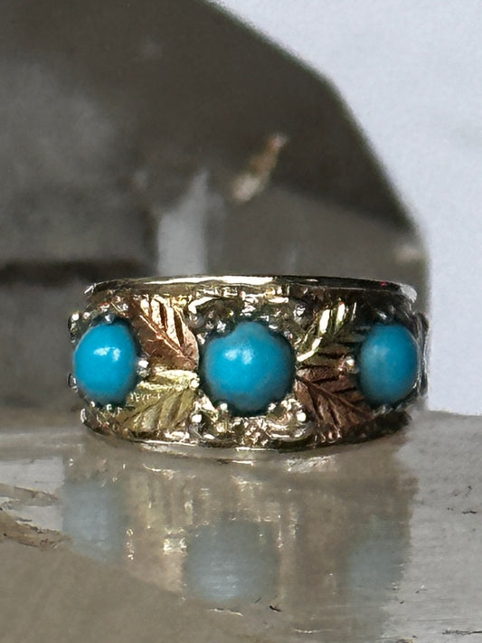 Black Hills Gold ring size 5.75 turquoise leaves sterling silver band women girls