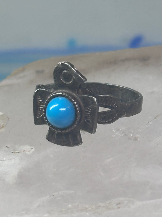 Vintage Navajo Phoenix Turquoise Ring Sterling Silver Size 4.5 Women Girls 925