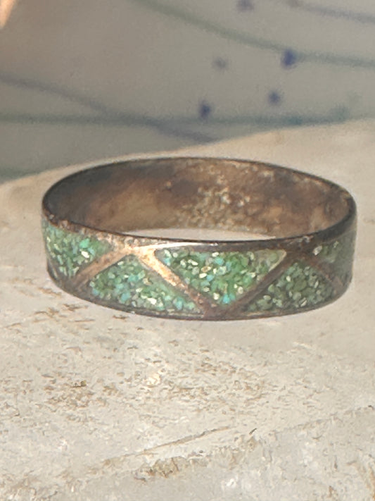 Vintage Zuni wedding band turquoise chips size 10.75 band sterling silver women men