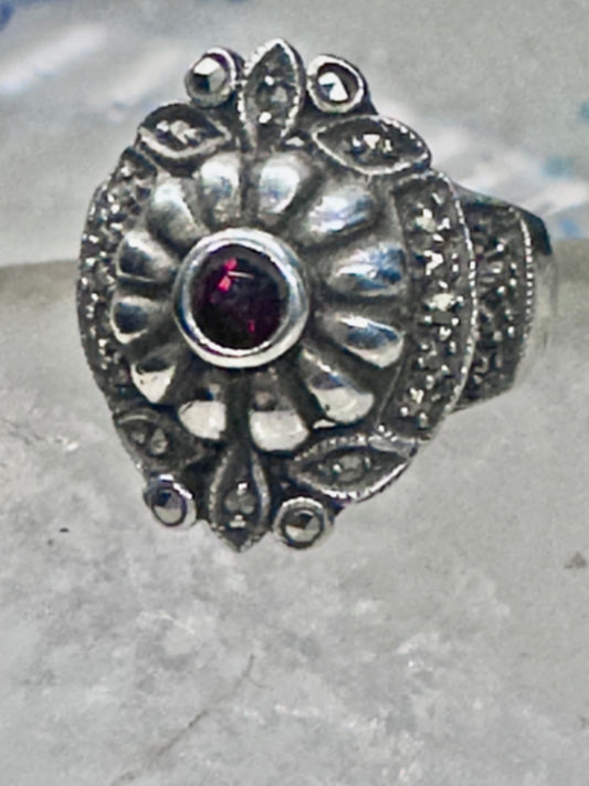 Art Deco ring marcasite band garnet Solid band Size 4.50 sterling silver women girls
