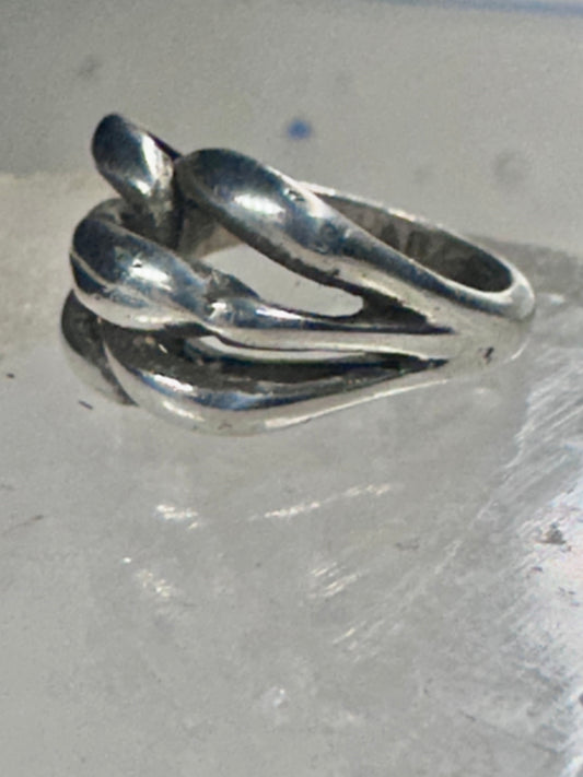 Abstract ring dolphin band Size 2 sterling silver women pinky girls