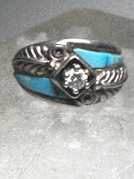 Cheryl Wadsworth ring size 8.75 turquoise leaves sterling silver CZ band women men
