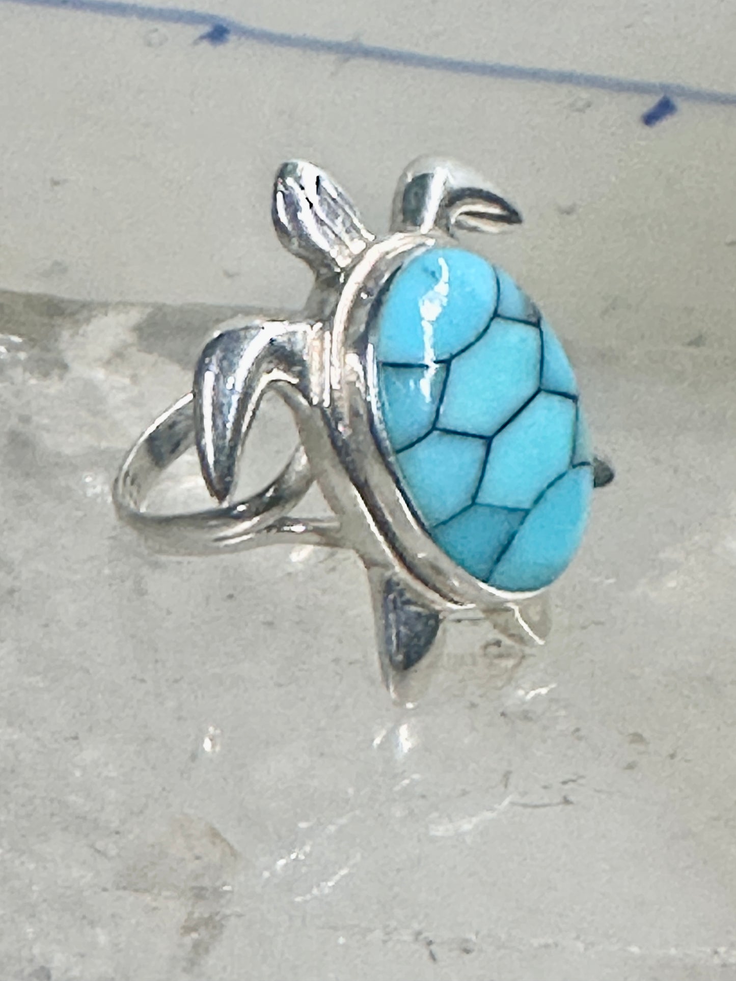 Sea Turtle ring Turquoise size 8 sterling silver women girls