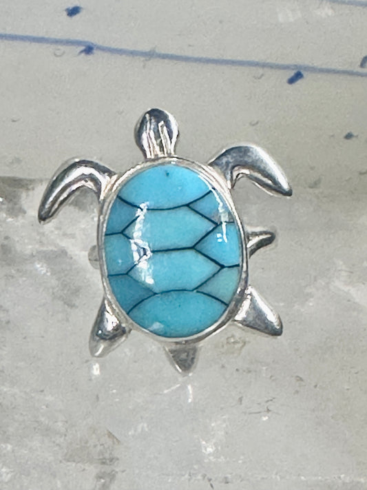 Sea Turtle ring Turquoise size 8 sterling silver women girls