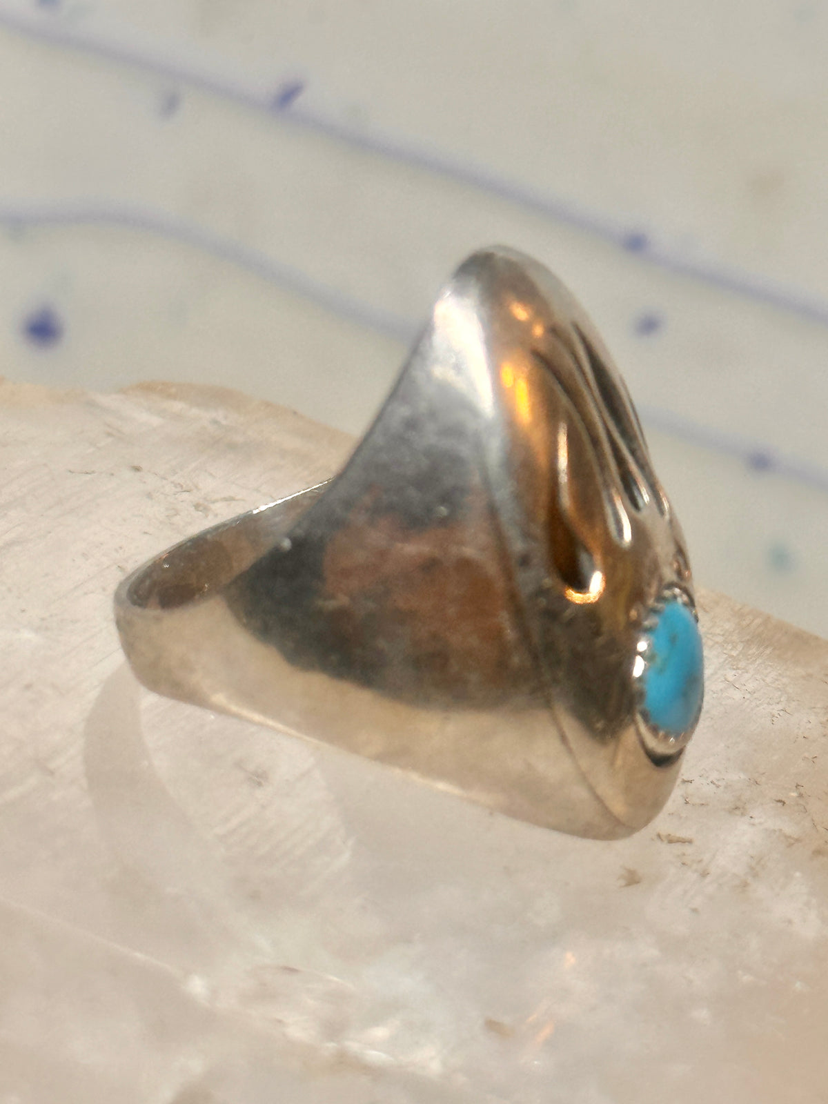 Vintage Navajo Style Sterling Silver Turquoise Bear Paw Shadowbox Ring Size 11 925