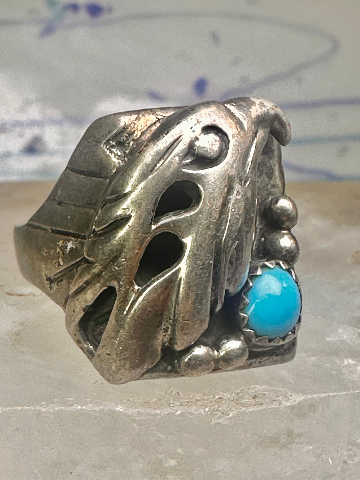 Navajo ring eagle band turquoise size 11 sterling silver women men