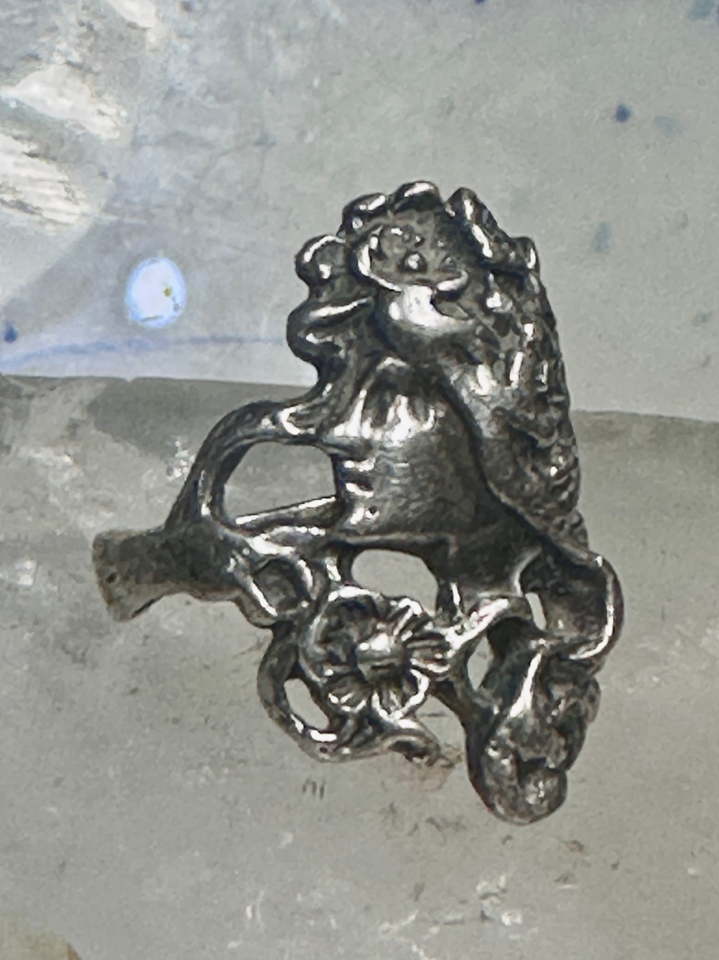 Face ring Art Deco floral flower band size 8 sterling silver pinky women girls