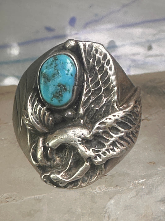 Navajo ring eagle wings band turquoise size 11.50 sterling silver women men