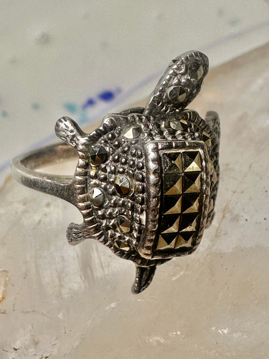 Vintage Turtle ring moving head band marcasites size 7.75 sterling silver women girls